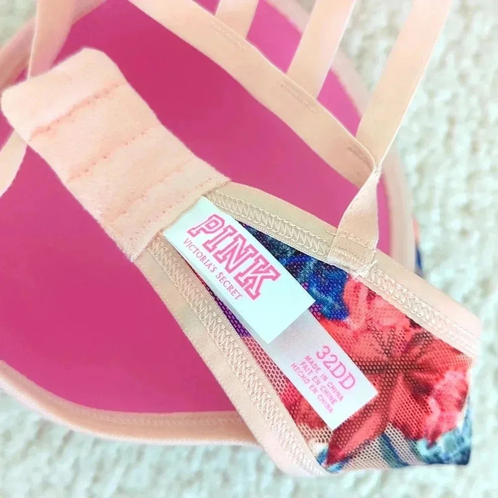 PINK Victoria Secret euphoria tropical hibiscus Lace racerback bra Size 32DD - Picture 5 of 7